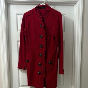 Etcetera Crimson Ruffled Cardigan